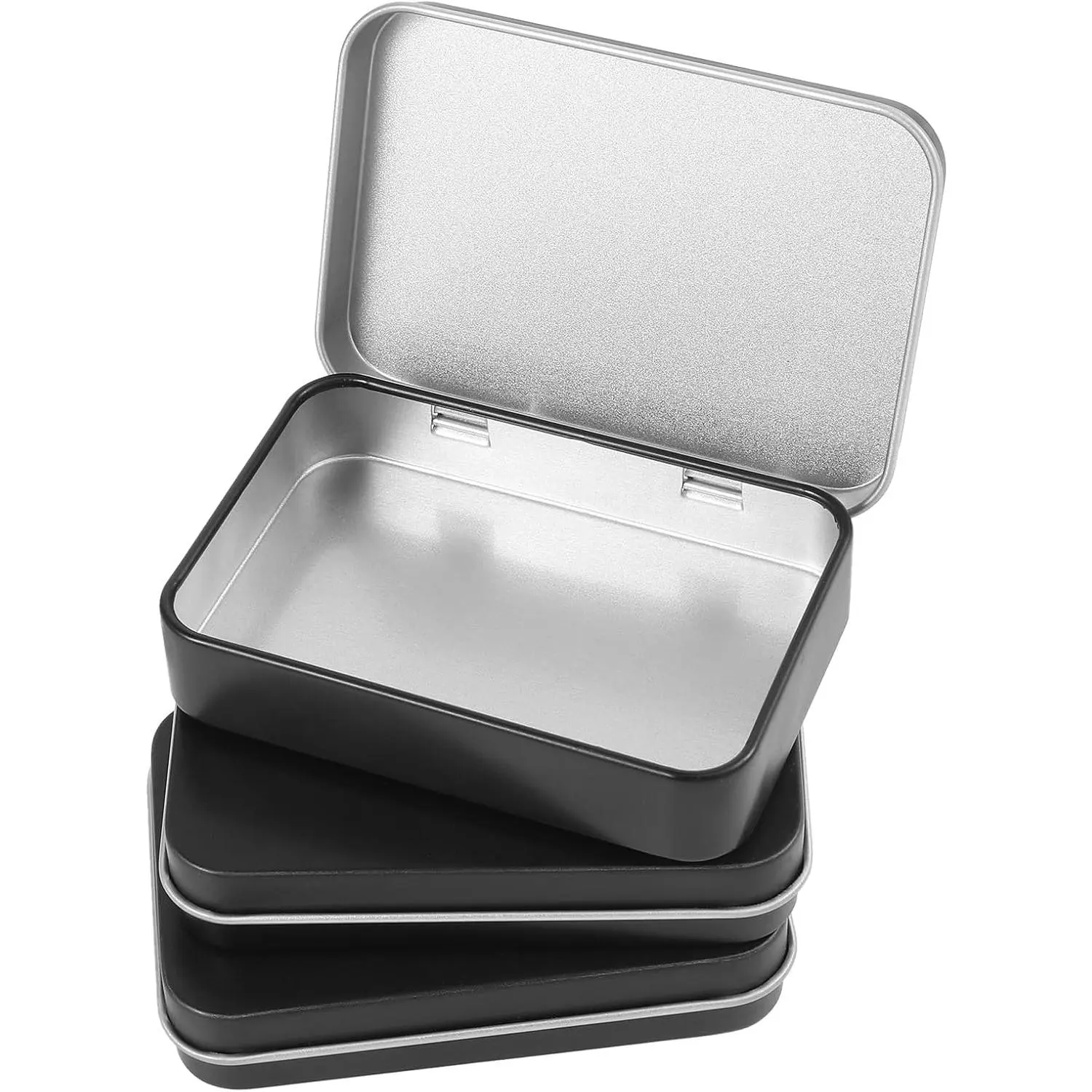 3 Packs Metal Rectangular Hinged Tin Box, Mini Empty Storage Box with  Tin Containers Portable Small Can for Storage Drawing Pin Candies  Crafts (3.4 x 2.4 x 0.7 Inches, Black)