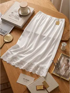 3 color Satin Sleep Skirt for Women, Lace Trim Silky Half Slip, Anti See-through Elastic Waist Loungewear Underskirt