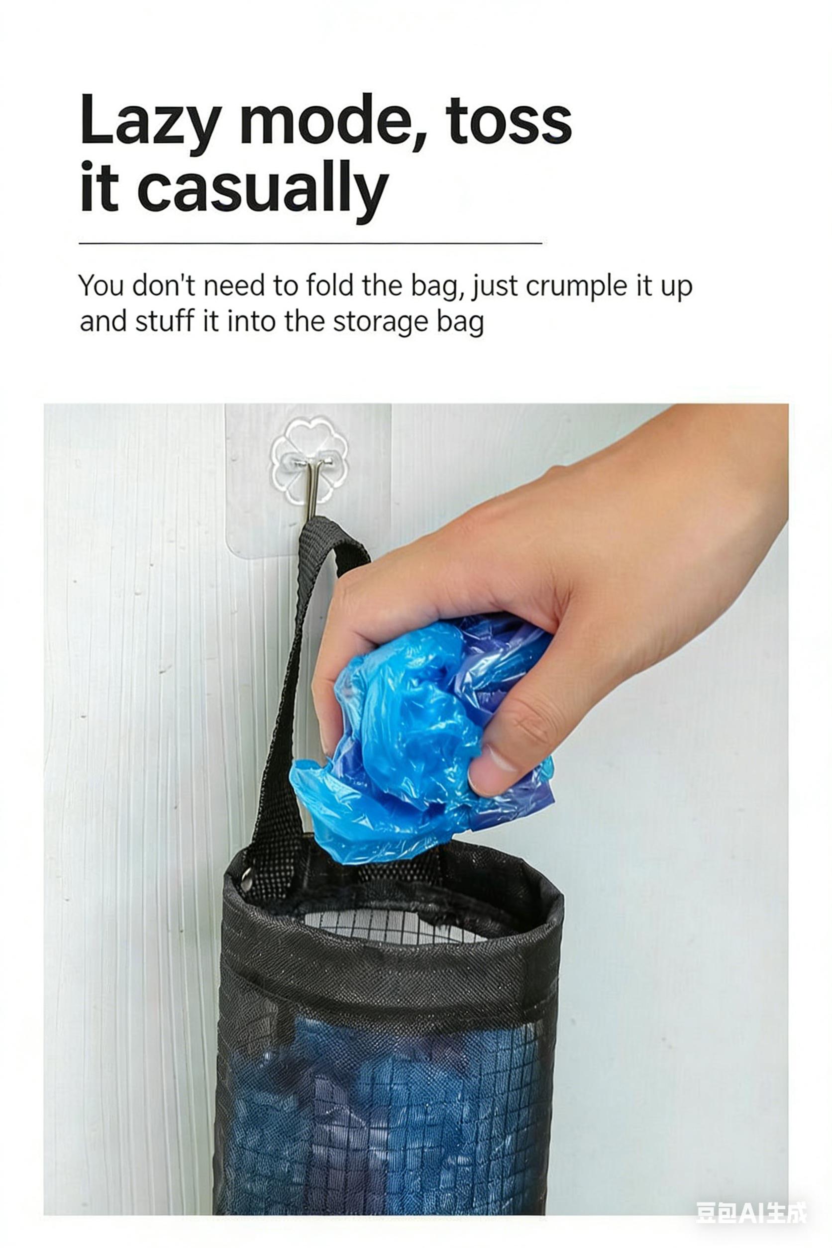 Free 2 Self-Adhesive Hooks,2 Counts Plastic Bag Storage Bag,Hanging Foldable Mesh Bag,Garbage Bag Organizer,Kitchen Storage Bag,Kitchen Organizer,Household Items. reusable plastic pouch case w vegetable fruit meat self-adhesive hook