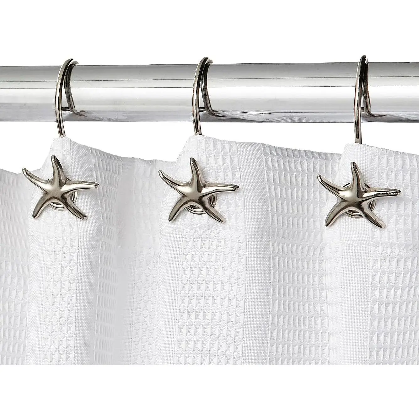 Starfish Shower Curtain Hooks – 12-Pack Decorative Chrome Bathroom Hooks for Bathroom Shower Curtains, Premium Chrome Craftsmanship, Easy Install, Coastal Beach Nautical Decor