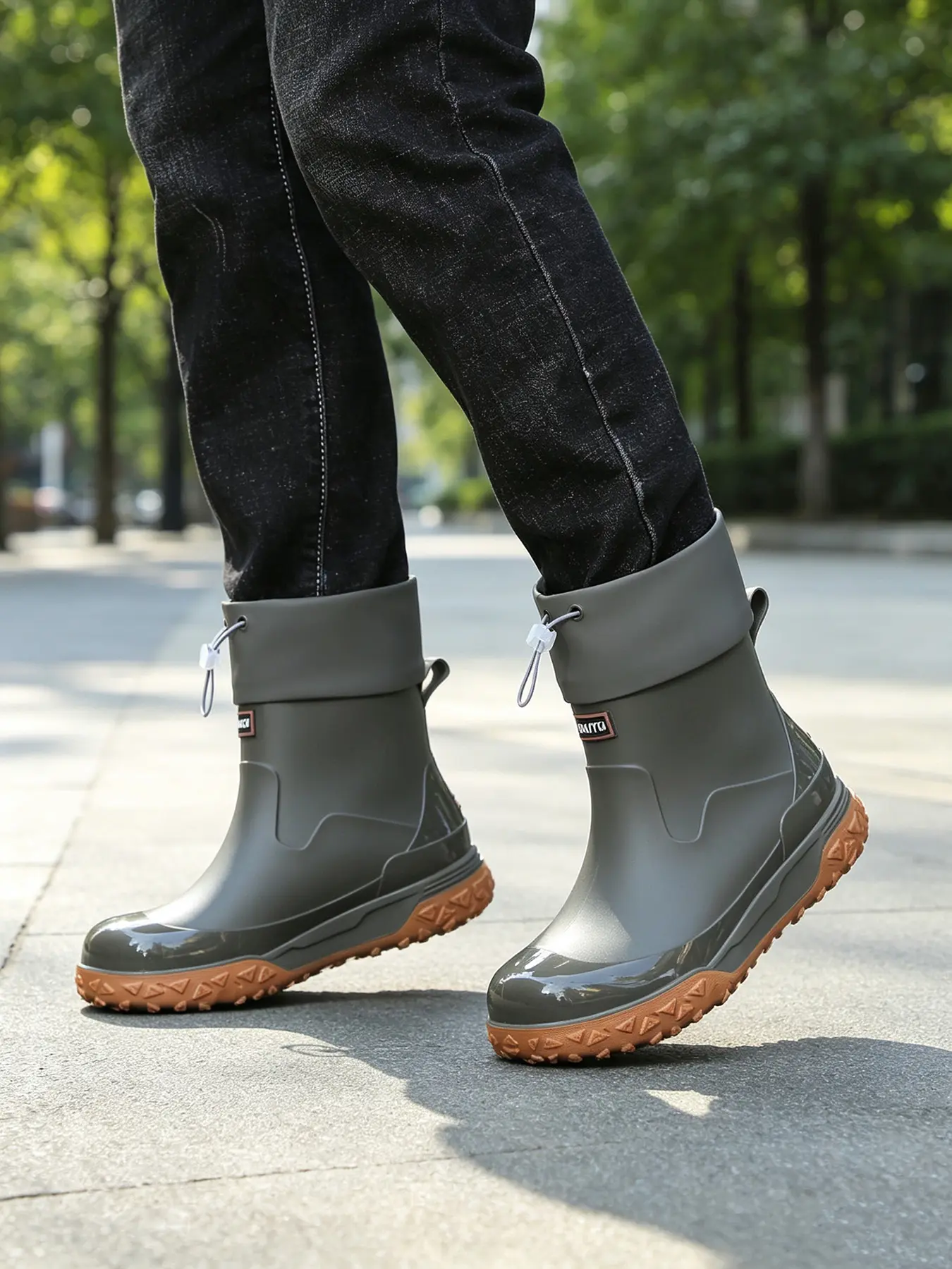 Men's Waterproof Rain Boots, Adjustable Drawstring, Thick Anti-Slip Sole, Foldable, Durable, Multiple Colors, Large Sizes Available, Non Slip Boots, Outdoor Boots, Trudge Boots