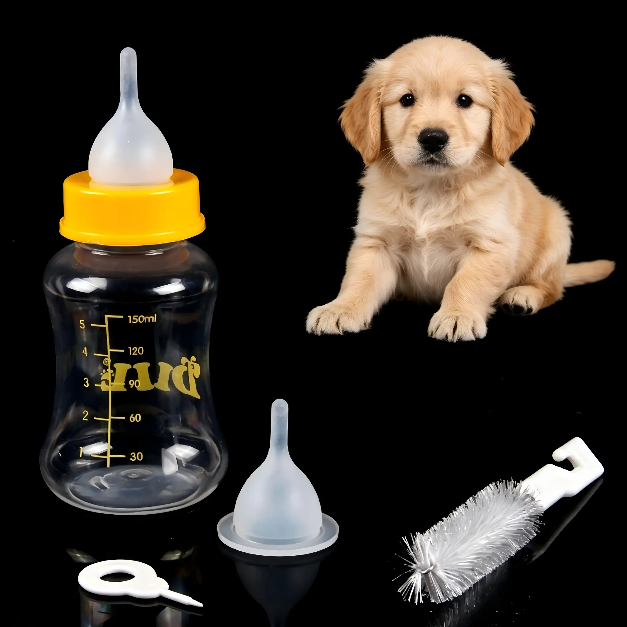 Pet Feeding 4-Piece PP Plastic Set - Uncharged Milk/Water Nursing Bottle Kit for Newborn Puppies, Essential Dog & Cat Supplies, Nursing Kit, Set Pack