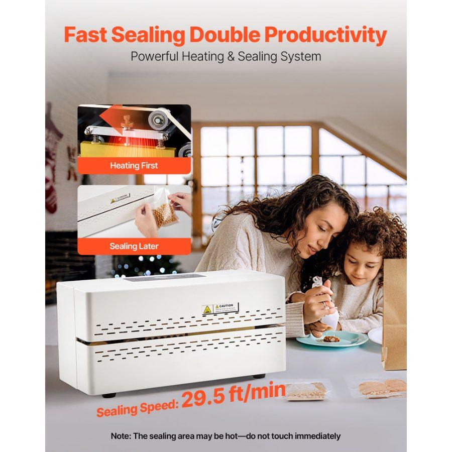 VEVOR Continuous Sealing Machine, 0.32-0.47 in Seal Width, Automatic Continuous Band Sealer with Digital Temperature Control, Automatic Shutdown, Heat Sealing Machine for 0.002-0.0. 008 in Plastic Bags