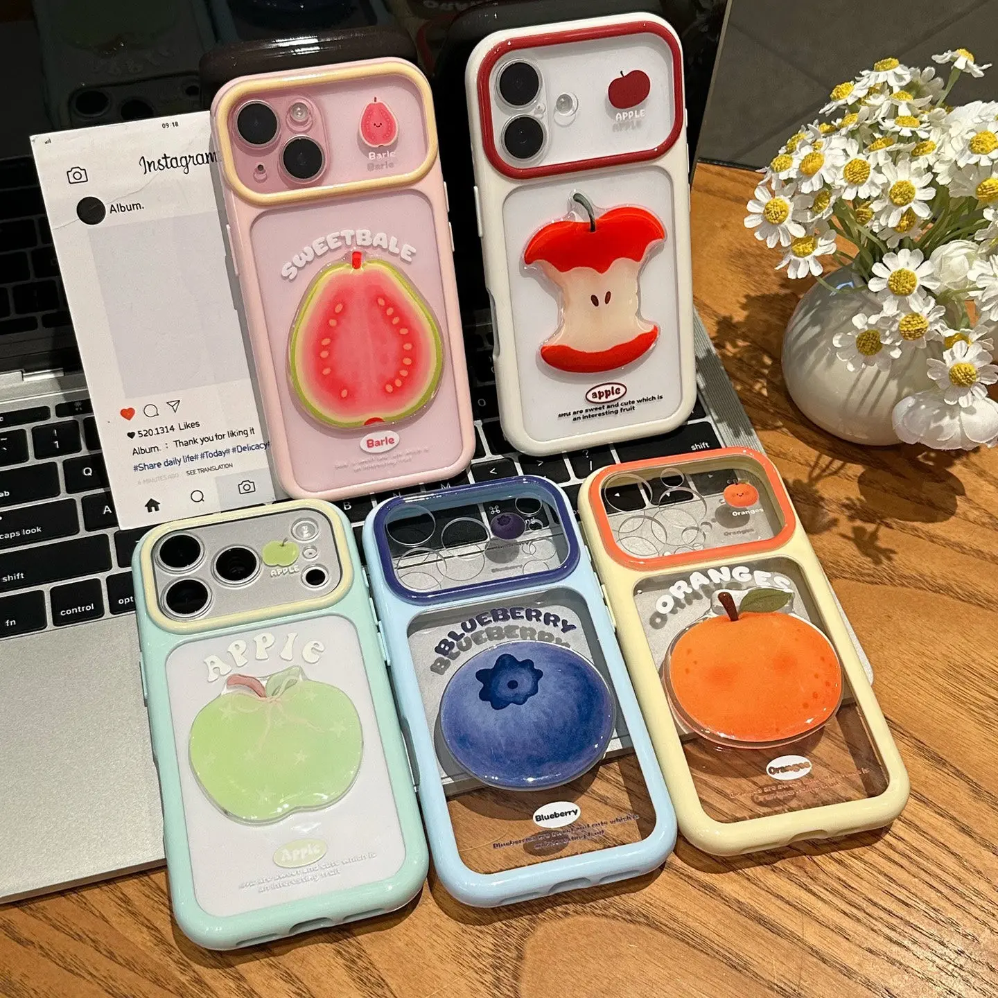 Fresh Fruit Stickers with Fruit Designs - Acrylic Shell, Multi-Model Fit for iPhone Series (13/14/15/16/17 Pro Max), Fits iOS, Personalized Transparent Stickers for Large Window Phone Cases