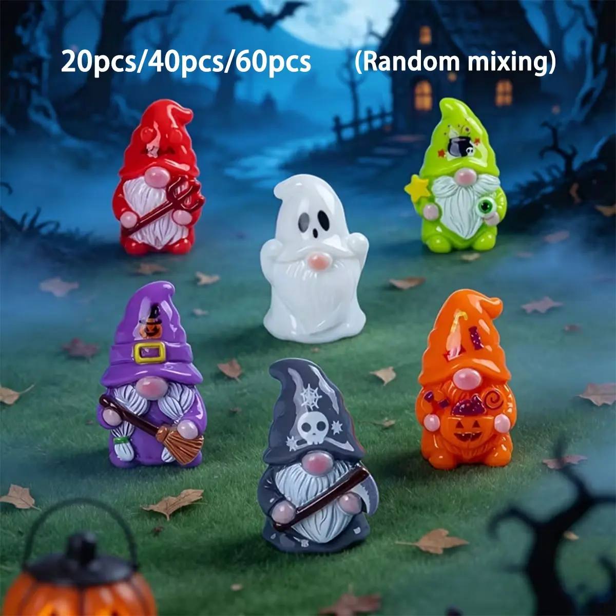 Halloween Resin Mini Gnome Decorations, 20/40/60pcs Set, Horror Wizard Dwarf Models, Home Garden Party Gifts, Random Styles, Outdoor