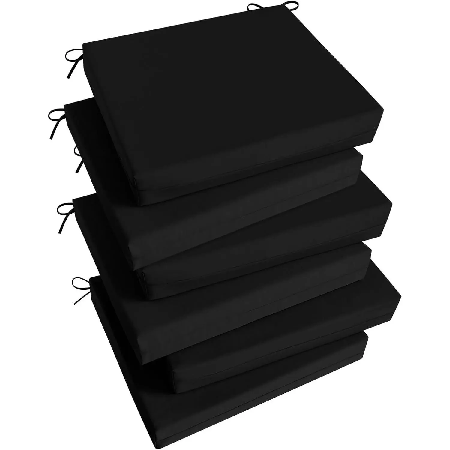 Outdoor Chair Cushions Set of 6, Square Corner Outdoor Cushions for Patio Furniture, Water Resistant Patio Chair Cushions with 2 Ties, 18.5x16x3, Black