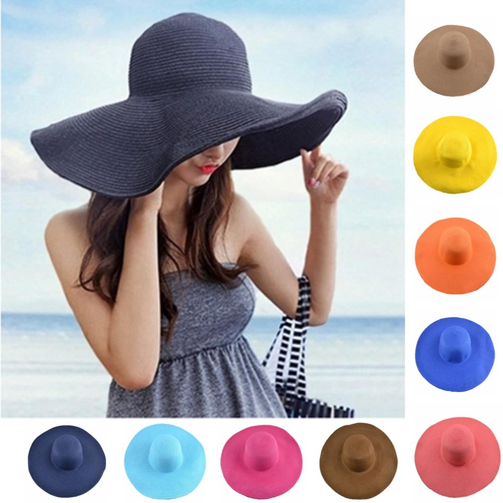 Women's Sun Visor Hat Wide Rimmed Summer Foldable Roll Up Beach Hat Solid Colour Casual Outdoor Sun Protection Large Hat