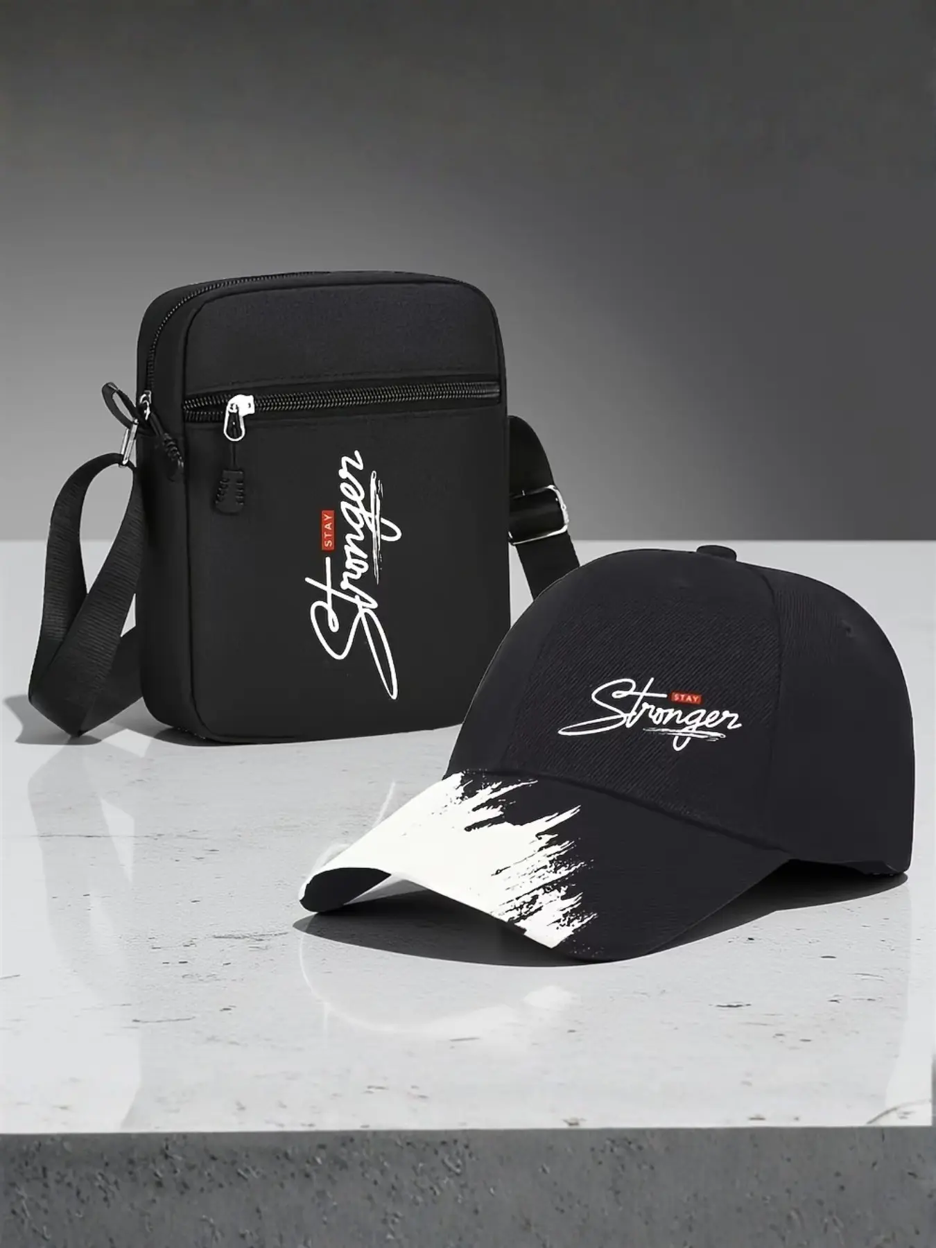2pcs Graphic Letter Print Baseball Caps and Crossbody Bags, Adjustable Street Fashion Outdoor Sports Accessories, Perfect for Daily Wear and Gifts