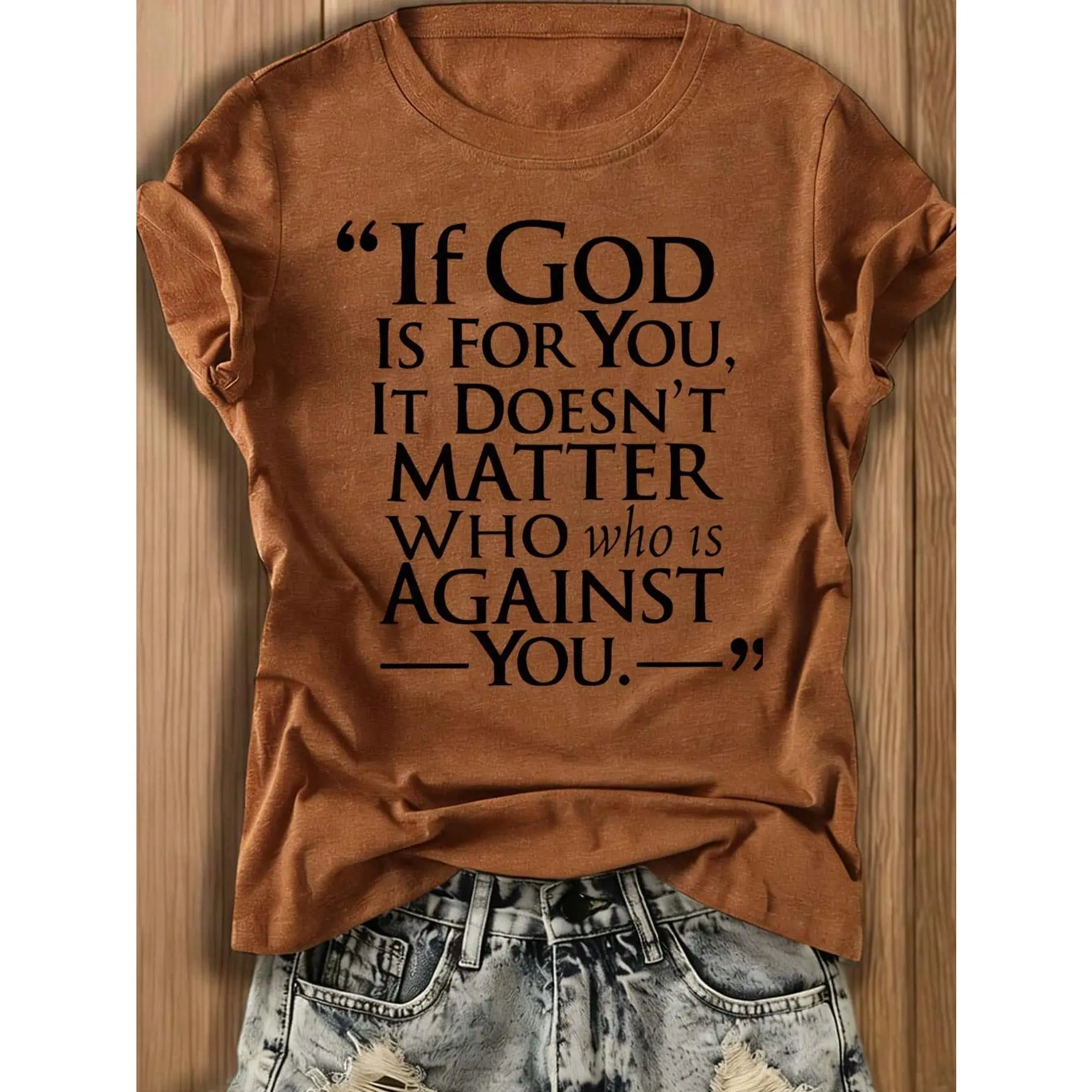 Women's If God Is For You It Doesn't Matter Who Is Against You Bible Verse Letter Graphic Crew Neck Short Sleeve T-Shirt Religious Faith Casual Loose
