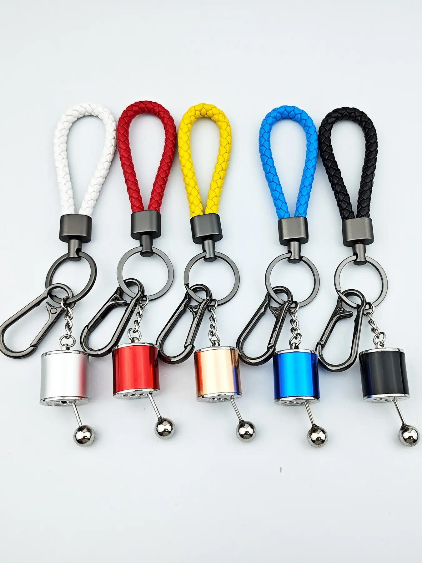 Creative Car Gear Shift Replica Keychain Set, High-Quality Braided Leather Rope, Zinc Alloy Ring, Anti-Loss, Unisex Gift, Bag Accessory, Cool Keychains