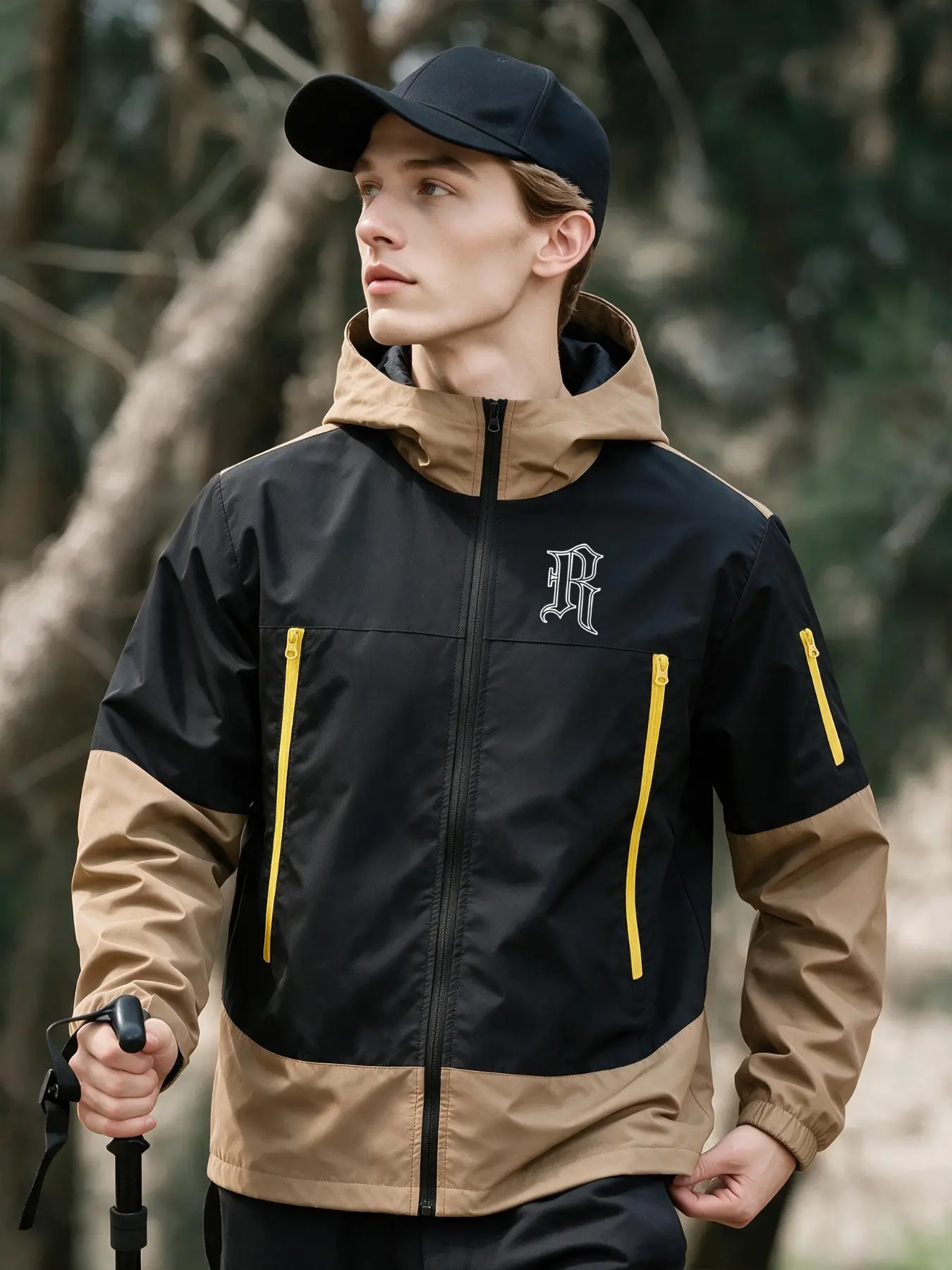 Spring Autumn Simple Colorblock Hooded Sportswear, Portable Zipper Pockets, Ideal for Daily Jogging, Commuting, Outdoor Leisure, Hiking, Active Jacket