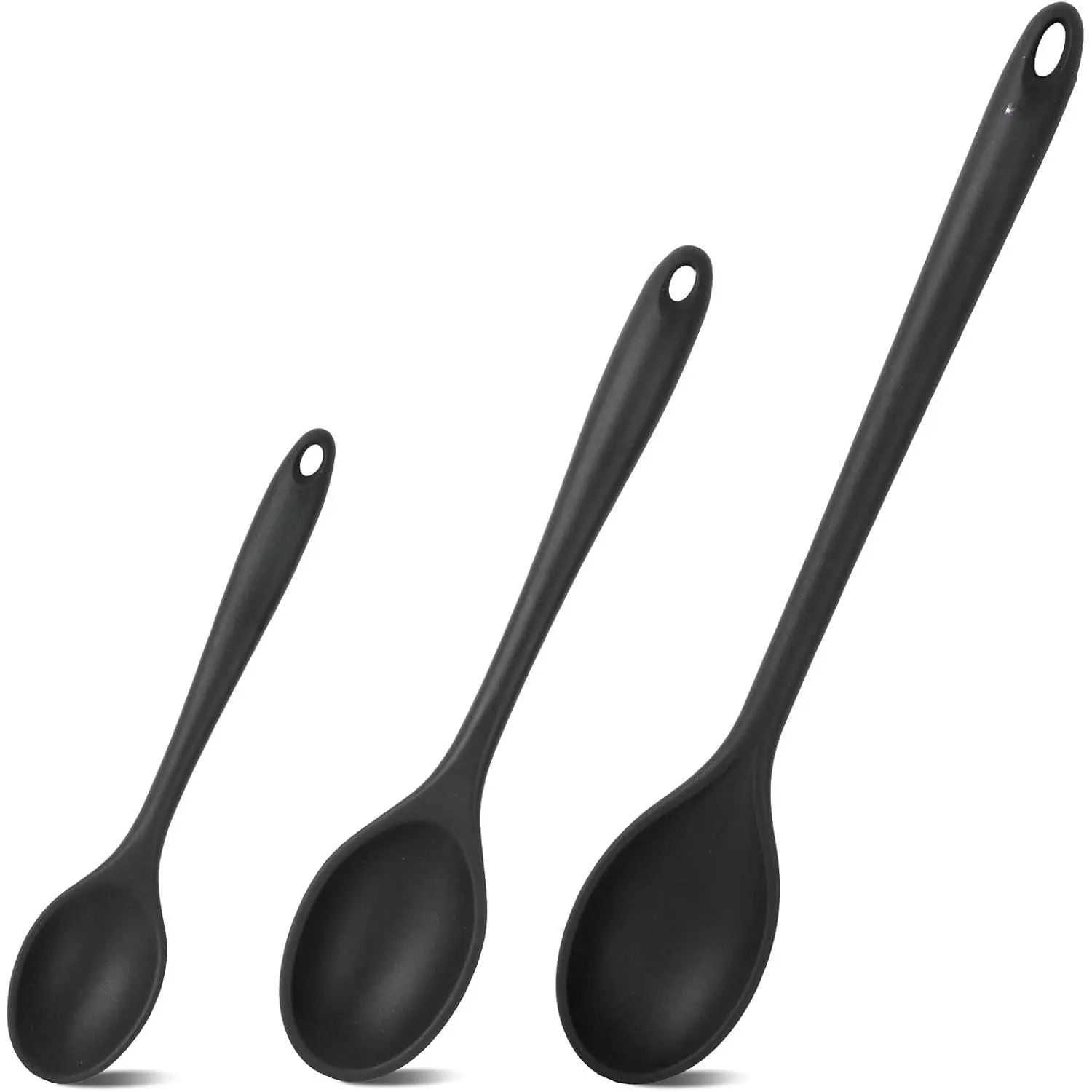 3 count  Spoons Set of 7.9 10.6 14.2 inch for Cooking, Heat Resistant Kitchen Spoons for Mixing, Stirring, and Serving, Small to Large Non Stick (Black)