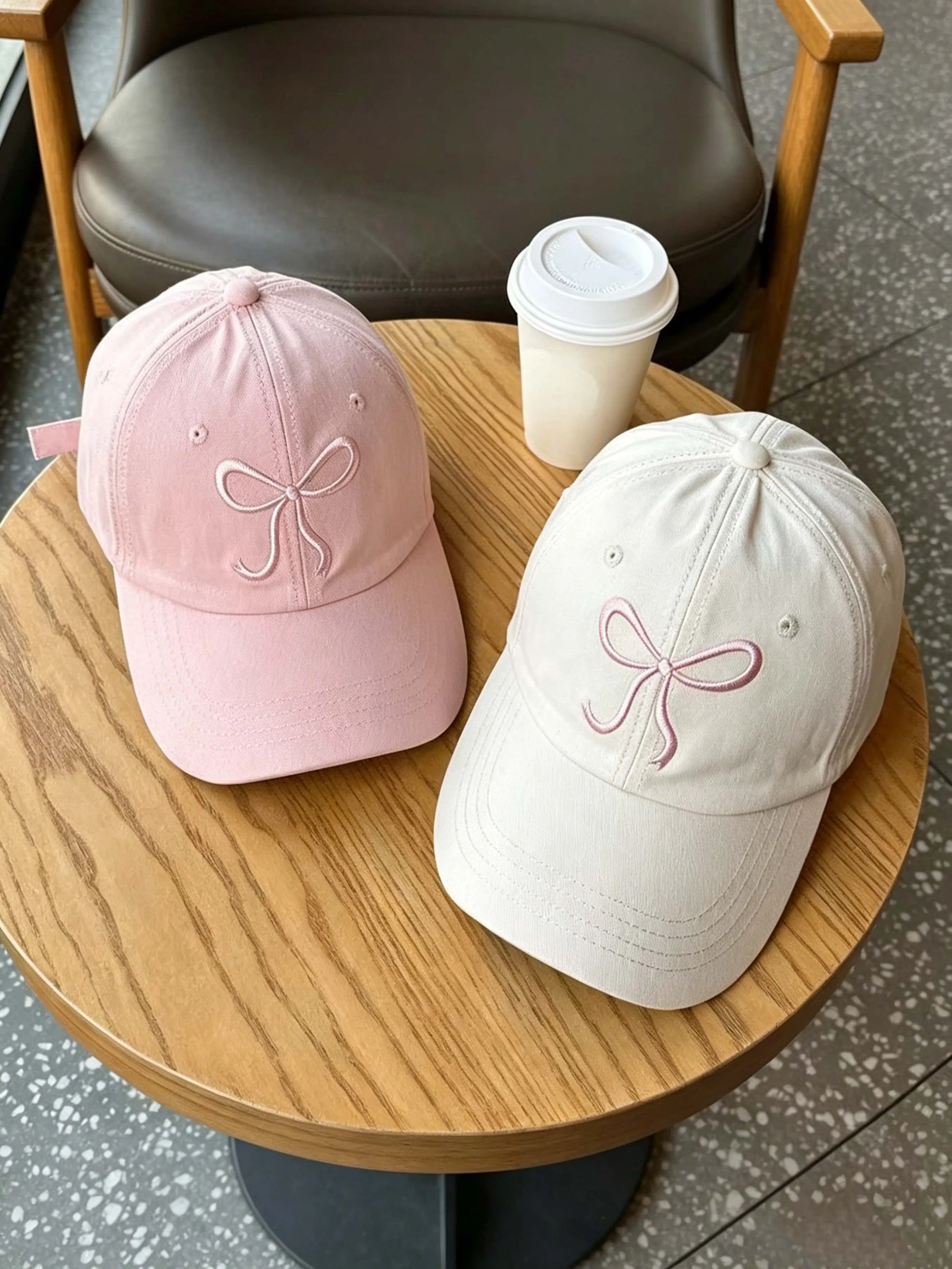 1PC Korean Sweet Bow Embroidered Baseball Cap, Polyester Fabric With Adjustable Strap, Face Slimming, Multiple Colors, Sun Hat For Women Daily Outdoor