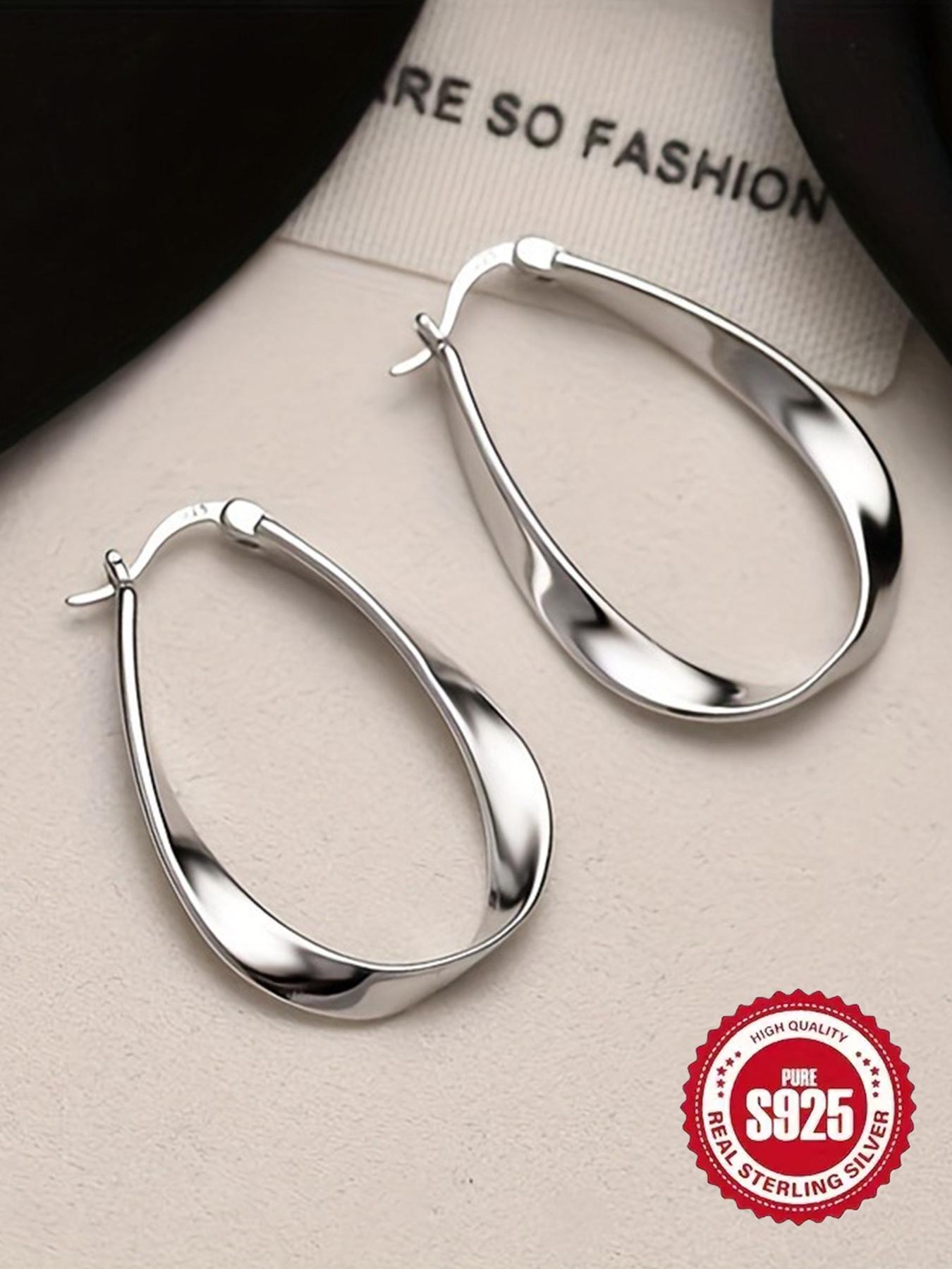 925 Sterling Silver Dangle Hoop Earrings, Fashionable Twisted Design Earrings for Women & Girls, Trendy All-match & Exquisite Jewelry for Birthday Gift