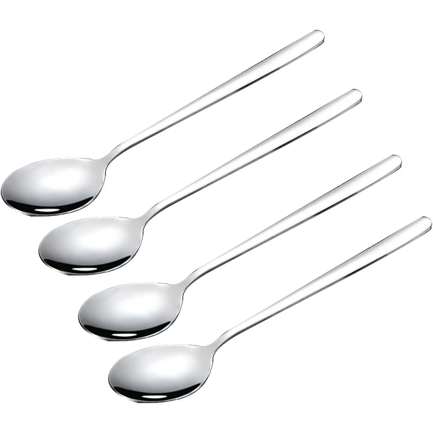 Stainless Steel Spoon Set of 4 - 8 in Large Metal Tableware with Round Handles, Dishwasher Safe