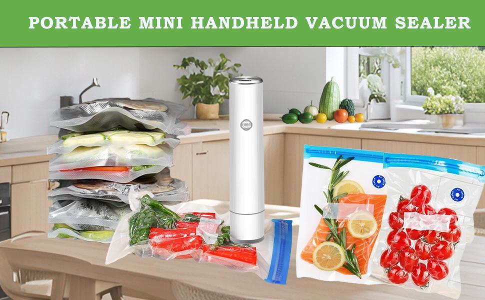 THE WELL KEPT Vacuum Sealer for Food Preservation and Storage,Mini Sealer with 5 Reusable Vacuum Bags,Portable & Rechargeable, Easy to Operate with One Hand