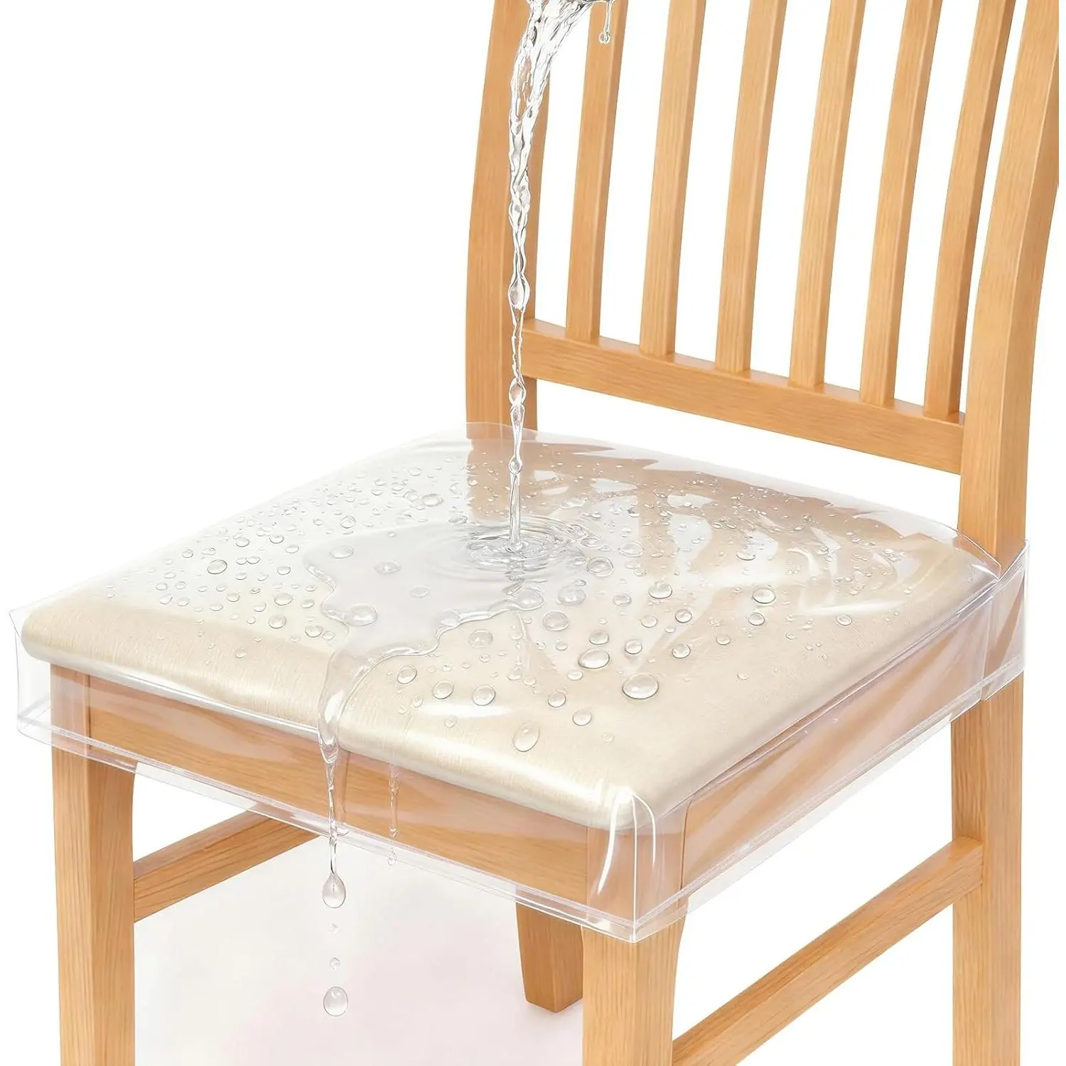 6 Pack Stain, Water and Kitty Scratch Resistant Clear Dining Chair Covers/Slipcovers Chair Protector Waterproof PVC Material, 17”D x 18”W x 4”H with Adjustable Belt Strap, Set of 6
