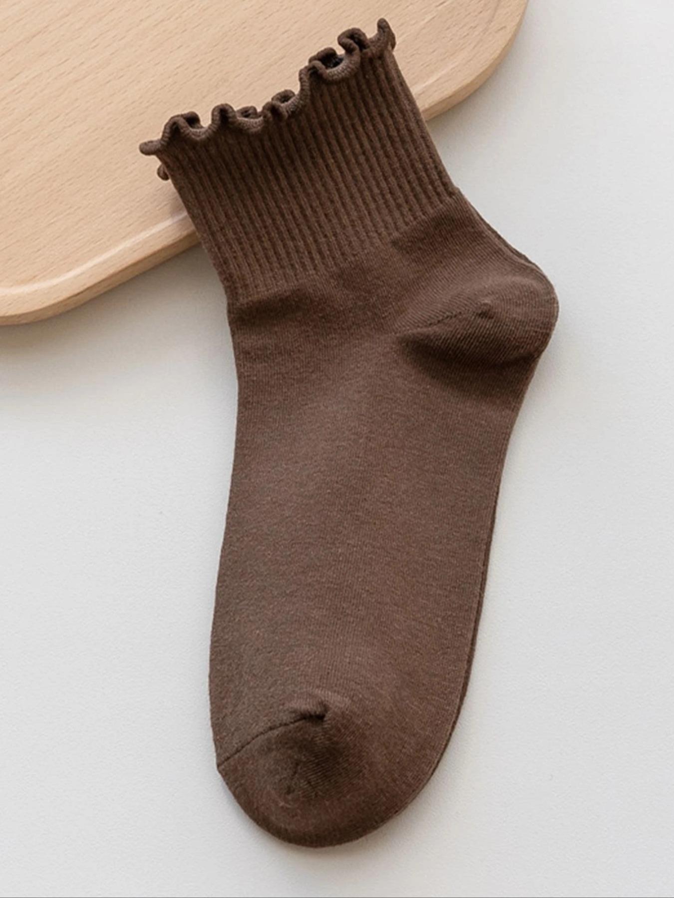 Women's Frill Trim Crew Socks, Casual Basic Low Cut Socks for Daily Wear, Women's Socks for All Seasons