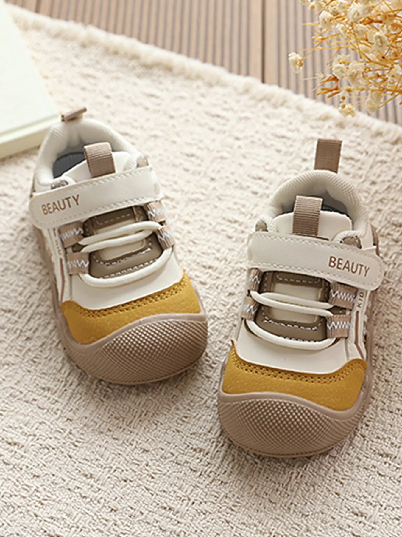 Baby Walker Shoes, Block, Korean Style, Velcro Closure, Anti-Collision Toe, Non-Slip Rubber Sole, 1-3 Years