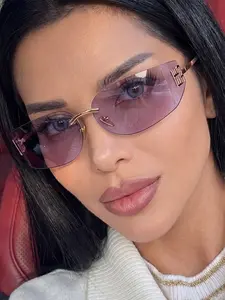 Fashion Frameless Metal Sunglasses for Women, High-End Y2K Trendy UV Protection Sun Glasses, Street Style Photo Ready Shades