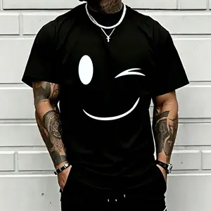 Winking Smiley Face Graphic T-Shirt for Men Women, Minimalist Smile Face Tee, Funny Happy Graphic Shirt, Casual Streetwear Short Sleeve Crew Neck Top, Unisex Fashion T-Shirt, Trendy Everyday Wear, Gift for Friends, Simple Aesthetic Tee