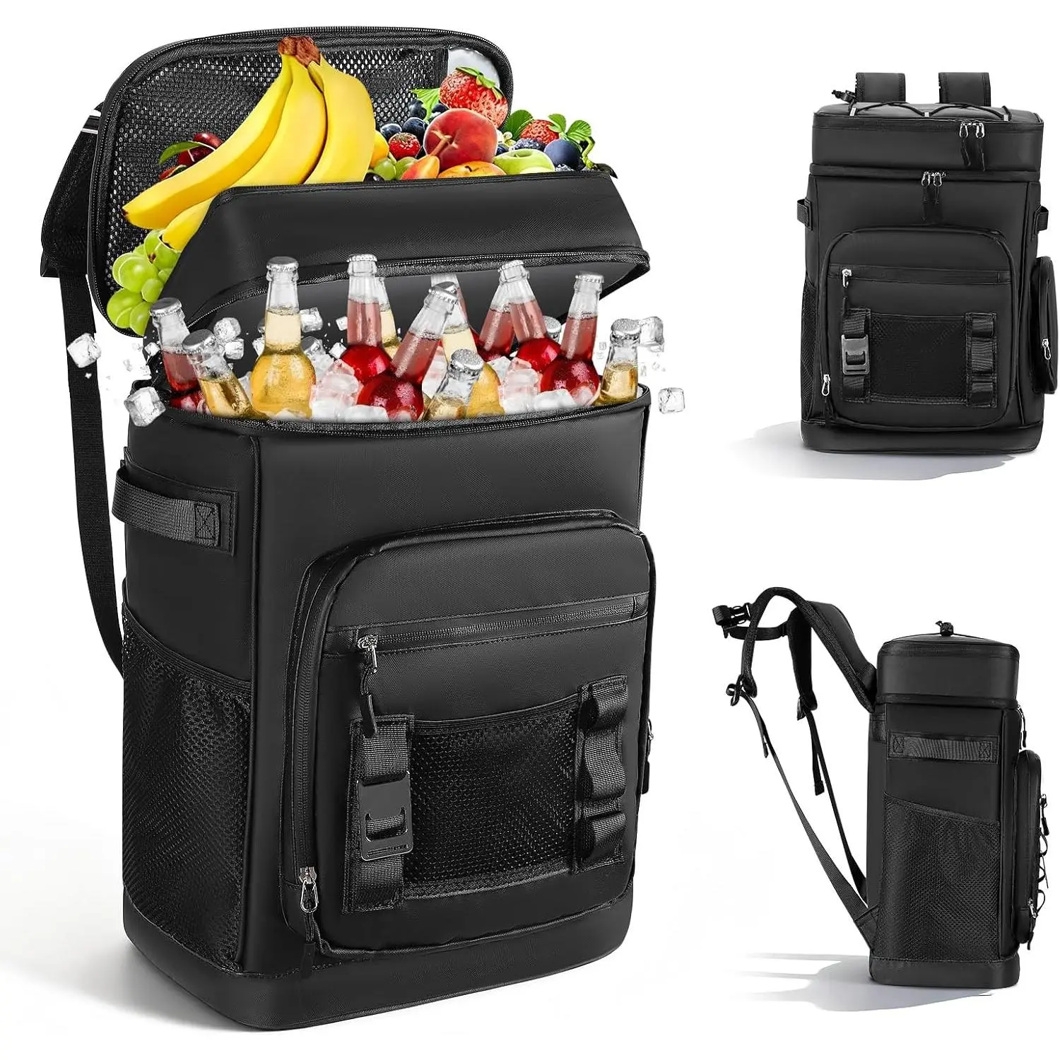 40-Can Insulated Leakproof Cooler Backpack with Padded Top Handle, Mesh Pocket, Lid, Plastic Components, Ideal for Camping, Picnic