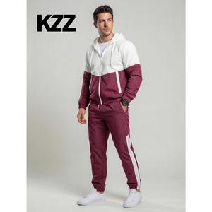 KZZ Men's 2 Piece French Terry Colorblock Drawstring Zip-Up Hoodie & Joggers Set, Workout Set, Sports Outerwear, Streetwear Tracksuit for Fall Winter Daily Use
