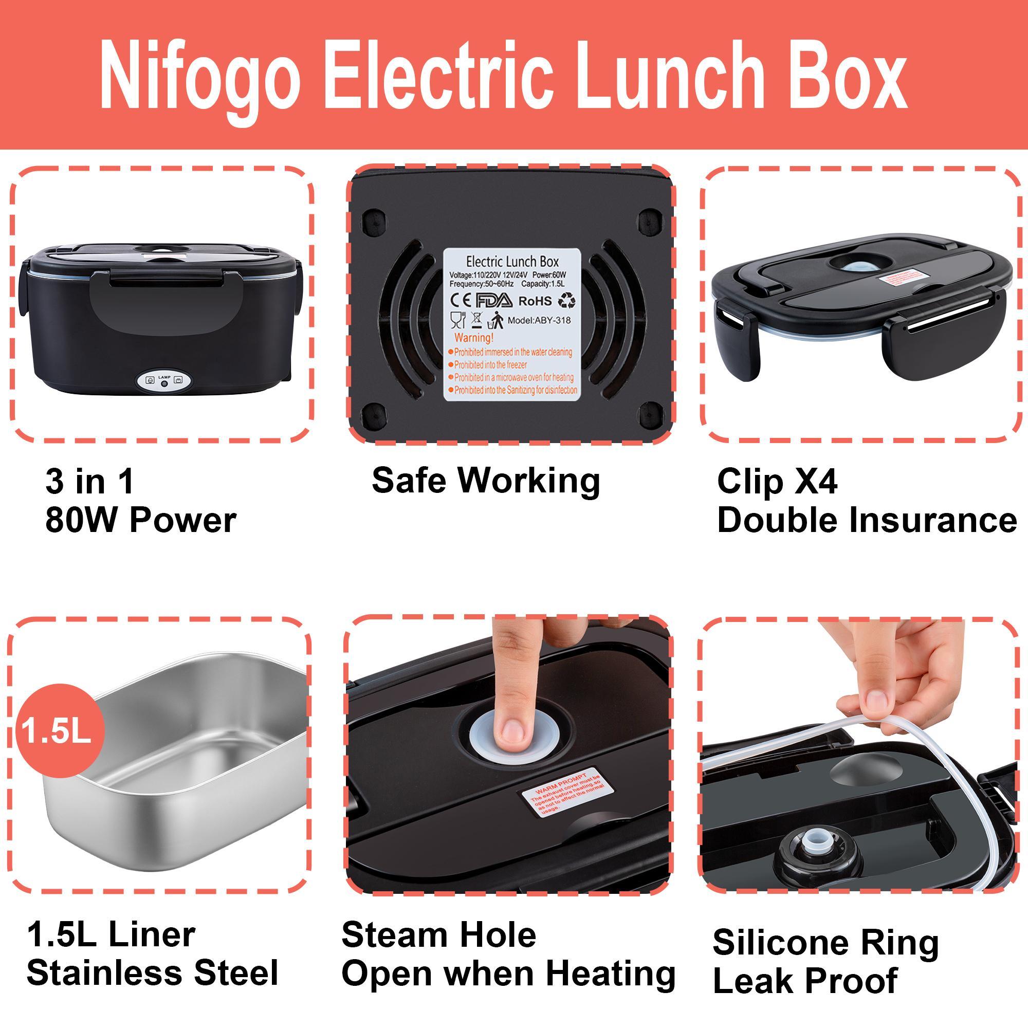 Nifogo Electric Lunch Box, 100W Food Heater 1,8L for Adults Portable Food Heater with Tableware and Lunch Bag, Car & Home Portable Electronic Food Heater for Home Office Travel Nifogo Electric Lunch Box, 100W Food Heater 1,8L for Adults Portable Food Heater with Tableware and Lunch Bag, Car & Home Portable Electronic Food Heater for Home Office Travel