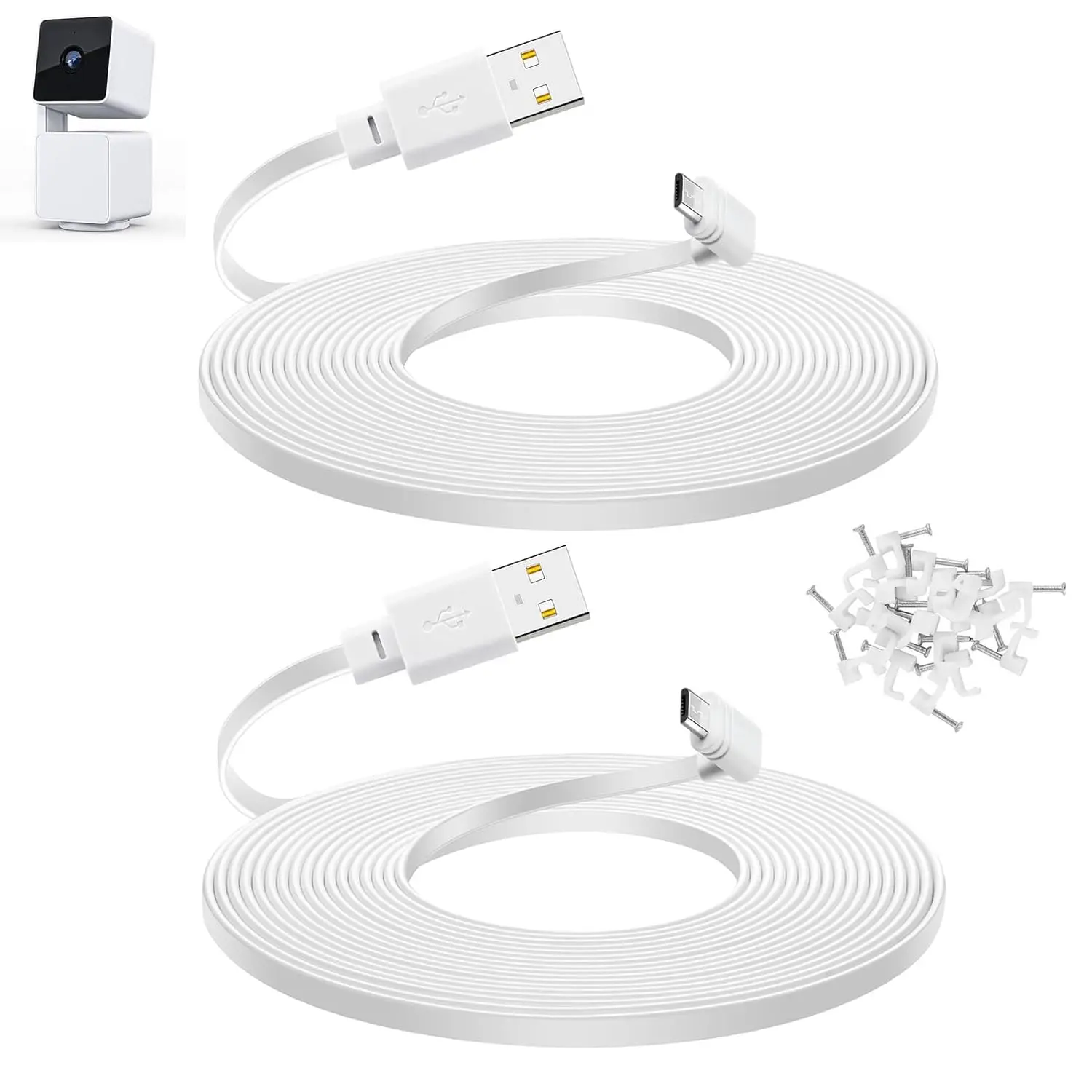10 ft  for  Cam Pan v3 Camera,  USB Power Cord, 2-Pack, White