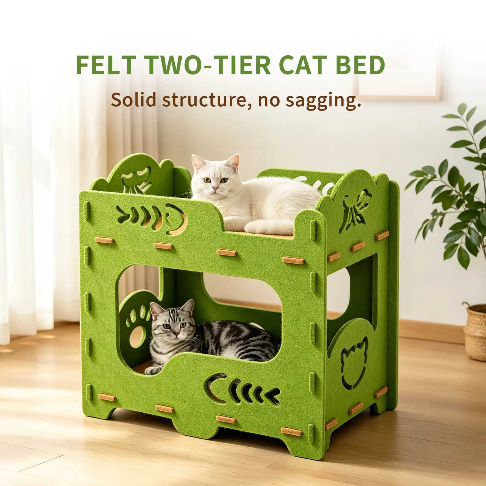 2-Tier Felt Cat Bed & Hammock Couch| Ultra-Sturdy, No-Sagging Cute Bunk Bed for Cats