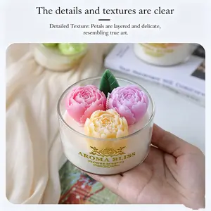 Floral Aromatherapy Candle, Rose Embossed Design, Sweet Floral Scent, Warm Glow, Ideal for Bedroom & Study Room, Relaxing Atmosphere