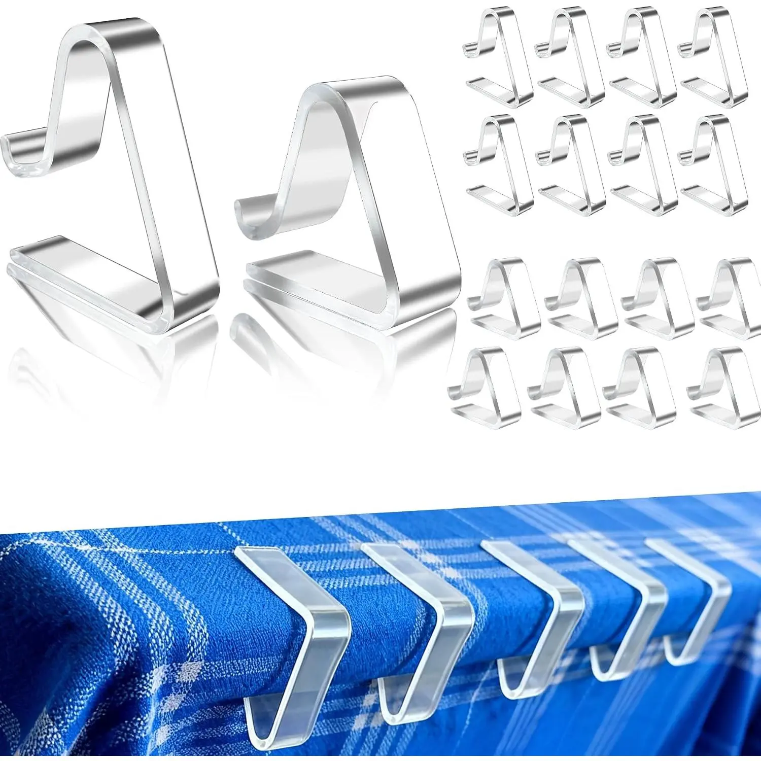 24 count Table Cloth Holder Clips,Clear Tablecloth Clamps for Outdoor Picnic Folding Tables Large Plastic,Summer Party Essentials Table Cover Holder Clips Outside for Windy Days