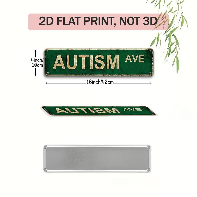 1 Vintage "Autism Ave" Metal Tin Sign (4" x 16") - Distressed Green and White, Wall Decor for Home, Bar, Cafe, Garage | Country Street Sign Style, Vintage Tin Sign, Wall Metal Plaque, Home Decor Products, Vintage Garage Signs