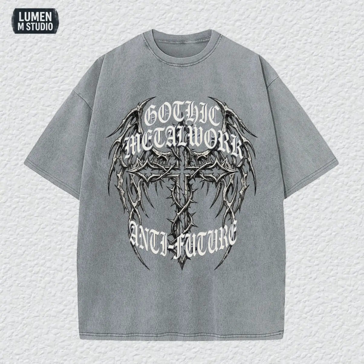 [ LM Studio ] Heavyweight Cotton Vintage Snow Wash Graphic Tee - Oversized Streetwear T-Shirt, Drop Shoulder Y2K Retro Top, Unisex,Edition # 018