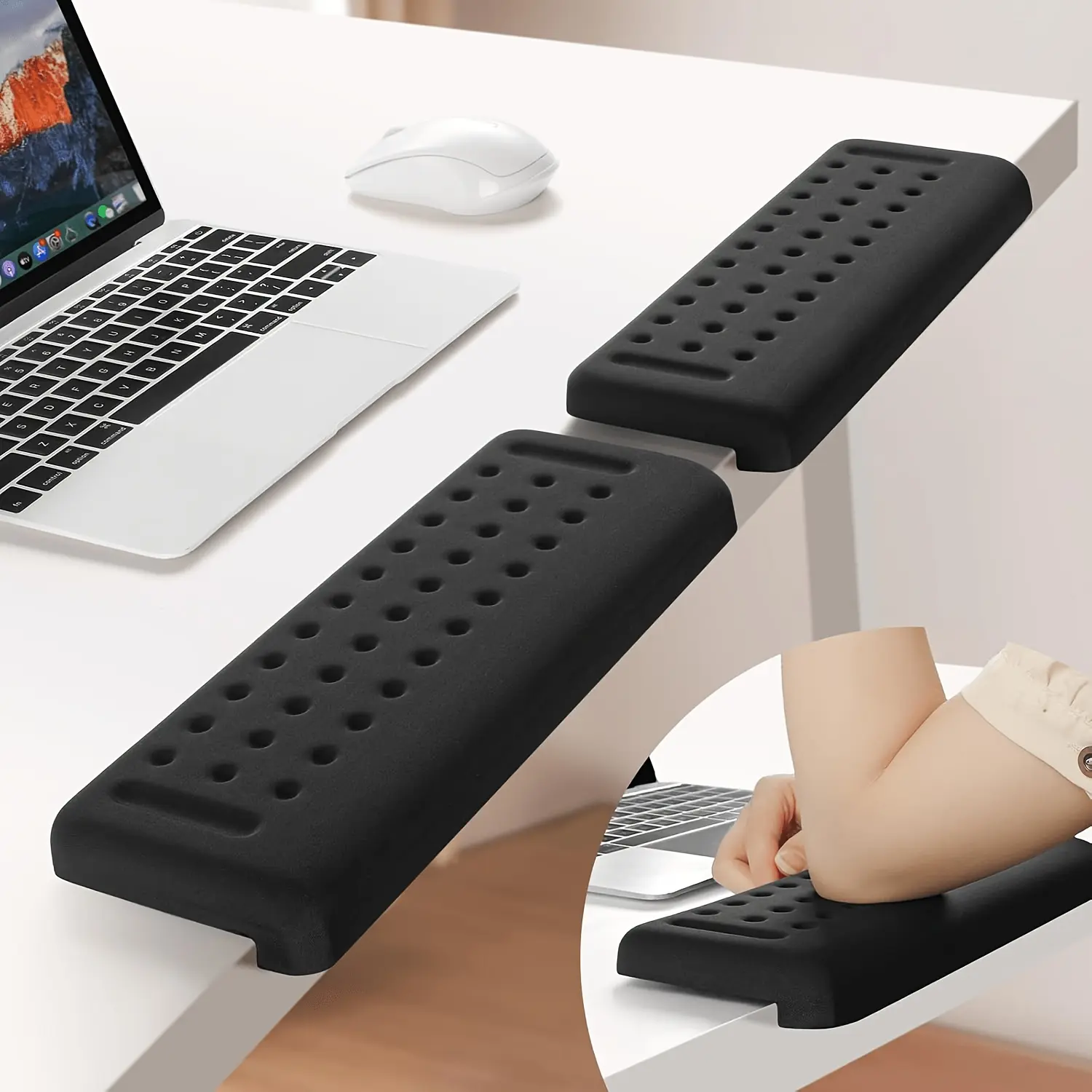 1/2PCS L‑Shape Desk Elbow Pads Memory Foam Elbow Rest for Desk Edge Non‑Slip Ergonomic Arm Support Cushion for Wrist Palm Forearm Support Independent Design Black for Home Office Use