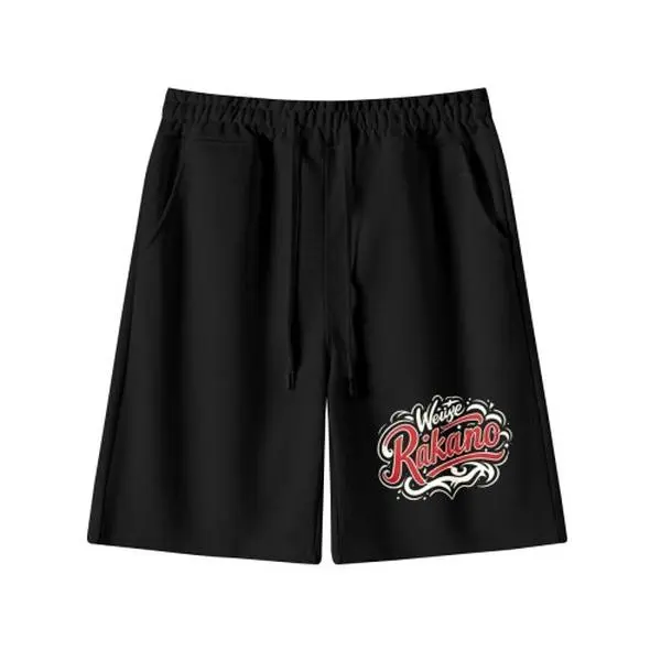 Men's Fleece Casual Jorts with Rakano Chicano Script Graphic, West Coast Streetwear Athletic Bottoms, Direct-To-Fabric Graphic Print Menswear Shorts, Vintage Style, Preppy, Baggy Jorts Men's Shorts