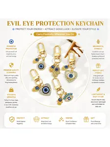 2pcs Exotic Lucky Elephant Key Charm, Blue Eye Bead, Ethnic Amulet for Backpack Decoration