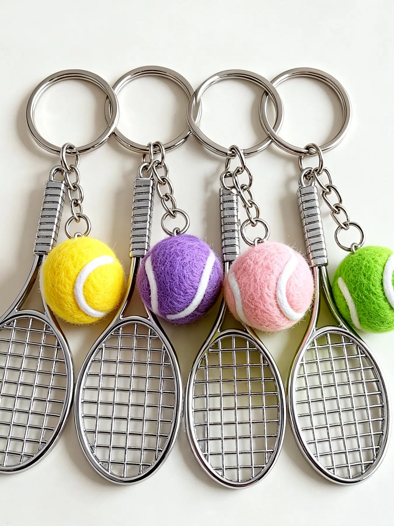 Tennis Racket Bag Charm, Cute Felt Tennis Ball Keychain, Preppy Sports Backpack Accessory Gift for Tennis Lovers