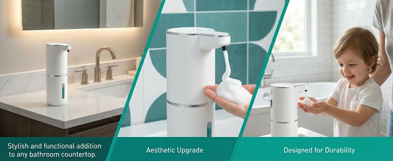 Automatic Foam Soap Dispenser, Touchless Smart Hand Soap Dispenser with 4 Adjustable Levels, Type-C Rechargeable 380ml Liquid Soap Dispenser for Bathroom & Kitchen (White)
