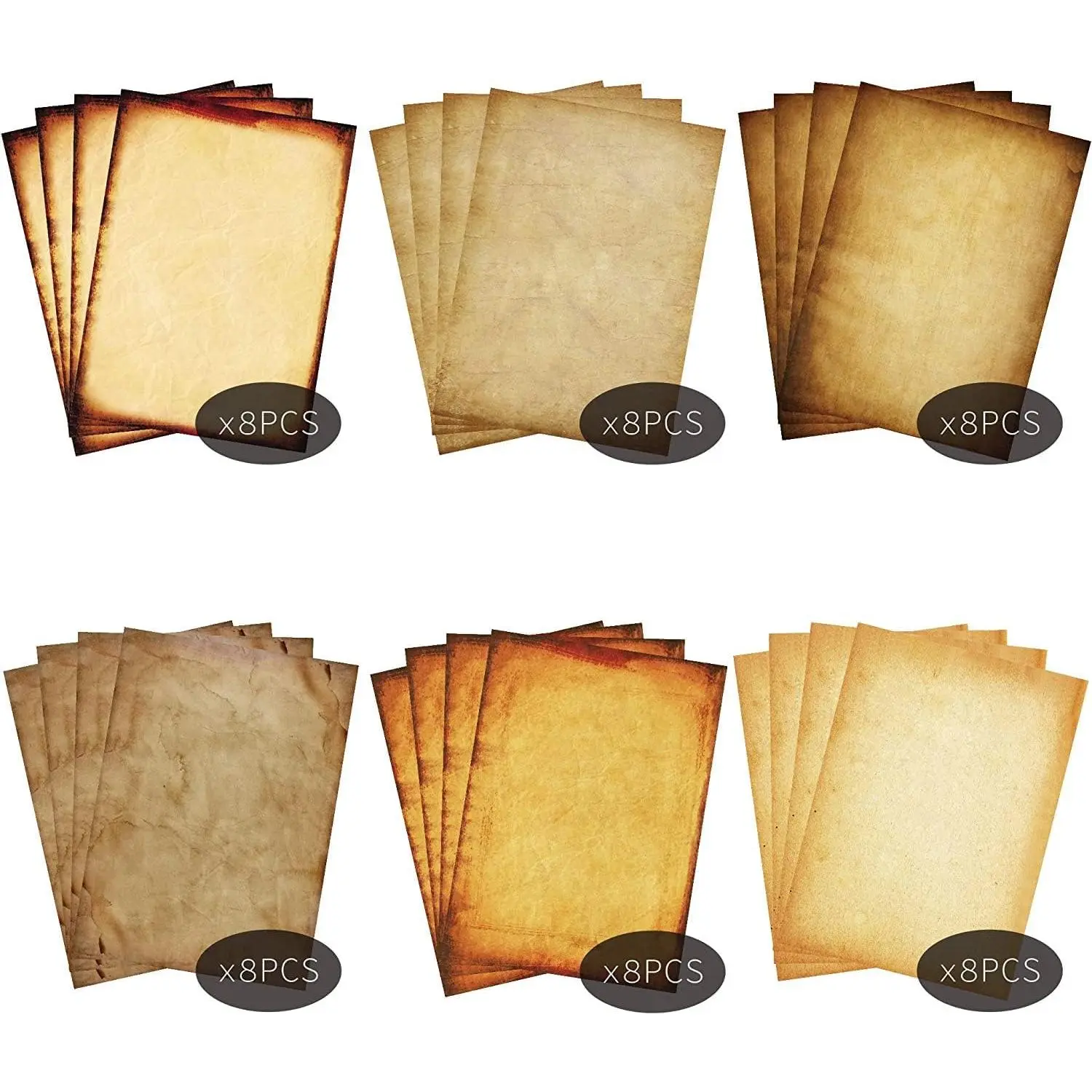 Stationary Paper 48 Pack  Antique Colored Printed Paper, Stationery  Letter Writting Paper for Craft, Invitations, Map, 8.5 X 11 Inch