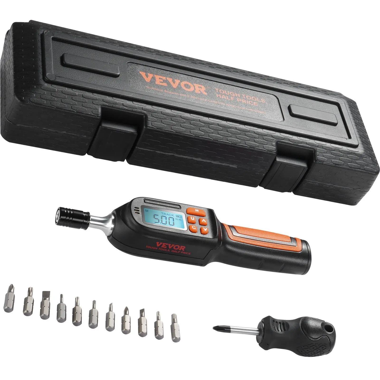 VEVOR Digital Torque Screwdriver, 1/4" Drive Screwdriver Torque Wrench, Electrician Torque Screwdriver with LCD, 2.65-70.67 in-lbs Torque Range, 0.01 N. m Increment Torque Screwdriver with Bits Case