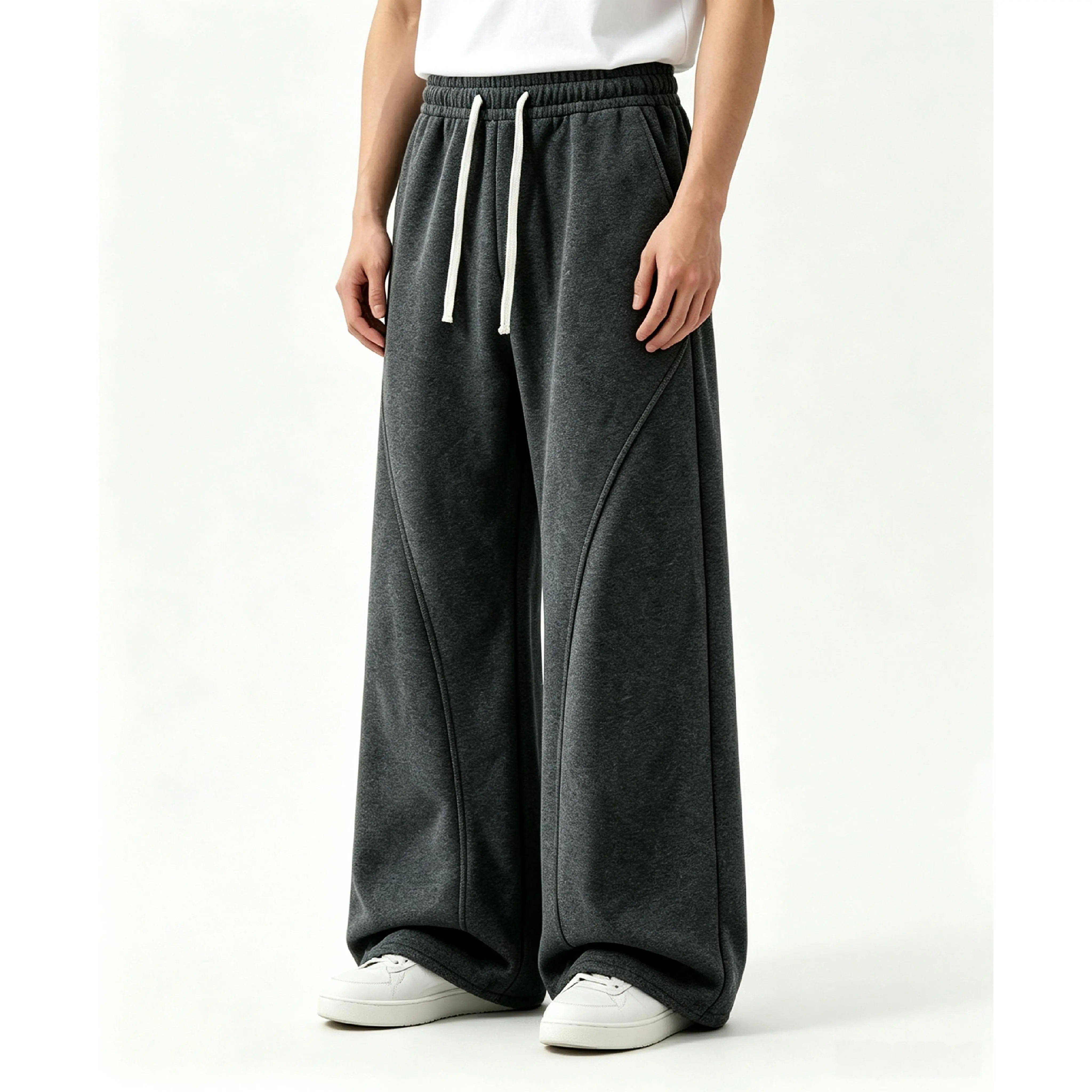 Men's Minimalist Loose Beige Basic Casual Pants with Pockets, Stylish Day Wear for Men, Trouser