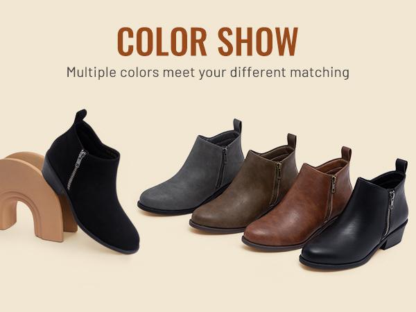 Athlefit Women's Ankle Boots Chunky Low Heel Comfortable Short Boots Round Toe Dress Booties with Side Zipper