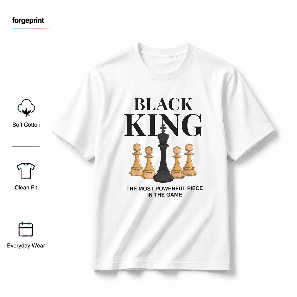 Men's Graphic T-Shirt with 'The Most Powerful Piece' Chess King Print, Breathable 100% Cotton Relaxed Fit Short Sleeve Tee