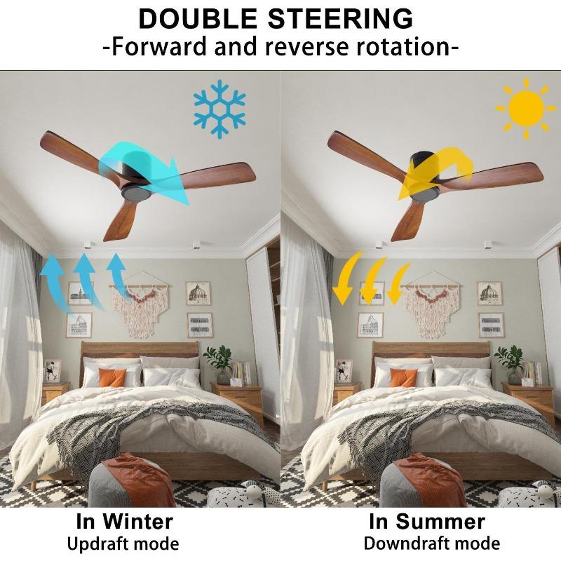 FUFU&GAGA 52" 3-Blade Wood Ceiling Fan with Remote Control and Timing, Brown Modern