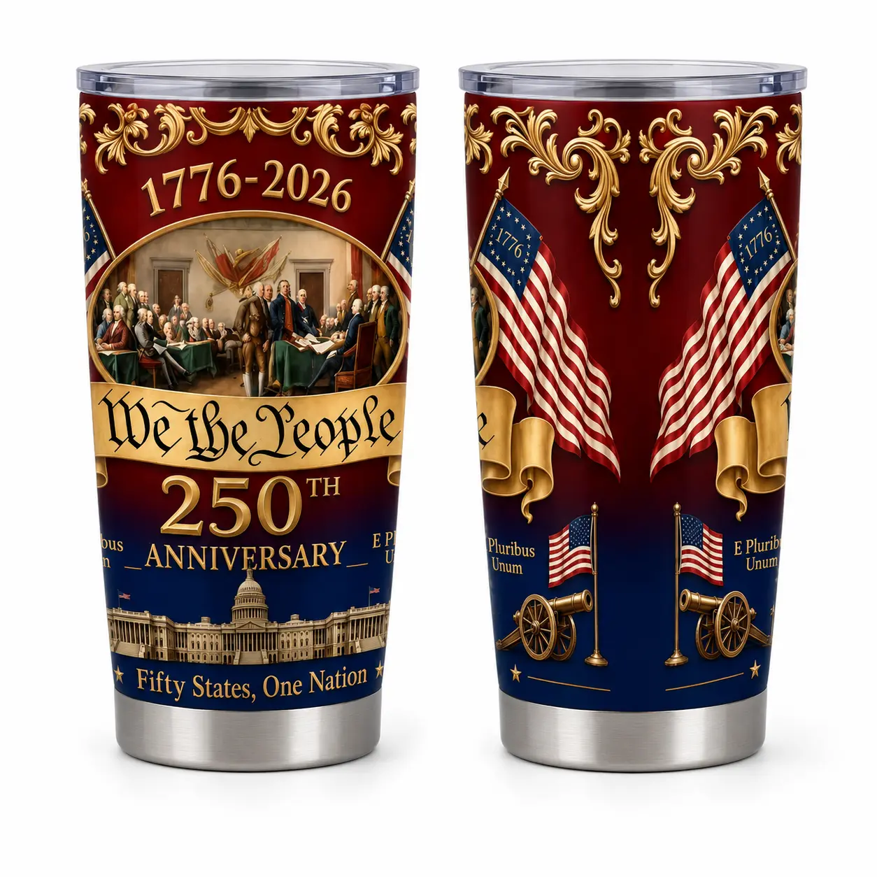 20oz Travel Cup with Lid for Road Trip and 4th of July Parade, Patriotic We the People Coffee Tumbler, Insulated Stainless Steel Water Cup for Office Work and Daily Use, Car Cup Holder Friendly for Hot or Cold Father's Day Gift