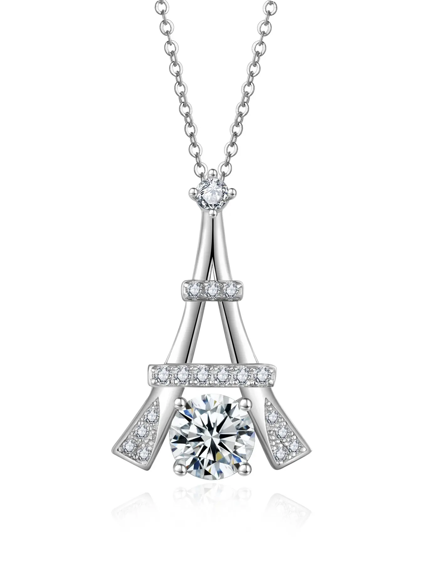 S925 Silver Eiffel Tower Moissanite Necklace, Multi-Diamond Design Romantic Women's Luxury Collar Pendant, Elegant Lockbone Chain Jewelry