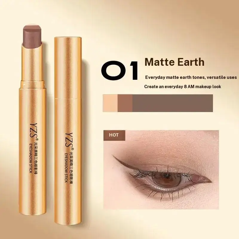 Three-colors Eye Shadow Pen Waterproof, Sweat Proof, Not Easy To Smudge, Pearlescent, Fine Shiny, Lazy Eye Shadow, Eyeshadow Stick