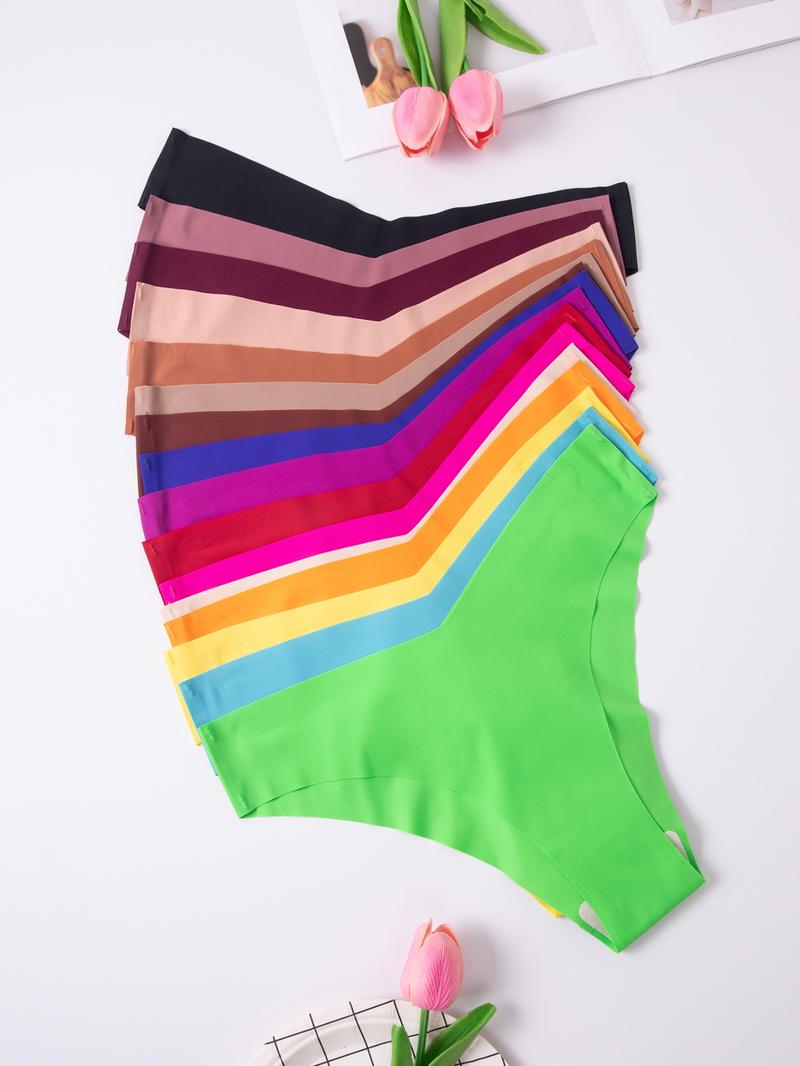 Women's Solid Color Seamless Thong, Soft Comfy Breathable Drop Waist Panty for Daily Wear, Ladies Underwear for All Seasons