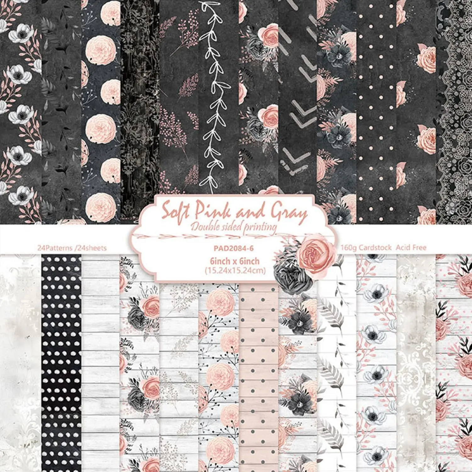 24 Sheets 6in  Scrapbook Paper Pad - Double Sided Aesthetic Design Patterns Decorative for DIY Crafts Photos Album Travel Journaling Supplies Collage Card Wedding Gifts Wrapping